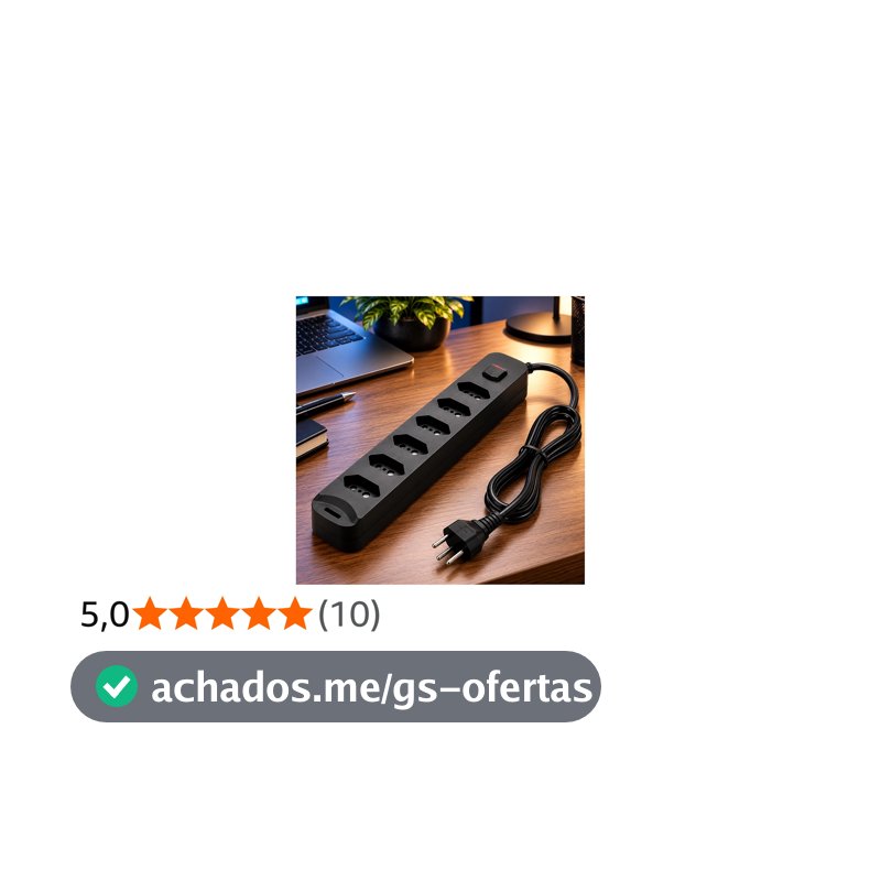 Filtro de Linha 6 Tomadas com Interruptor Liga e Desliga, Régua Extensão Elétrica Preta com Cabo, Adaptador Multiplicador de Tomadas para Casa, Escritório, TV, Computador e Eletrônicos