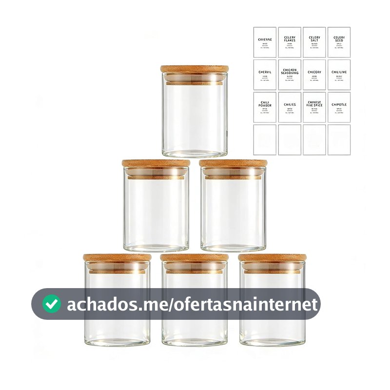 Potes Herméticos de Vidro com Tampa de Bambu - Kit 6 Unidades 200ml para Temperos, Grãos, Café e Organização de Cozinha
