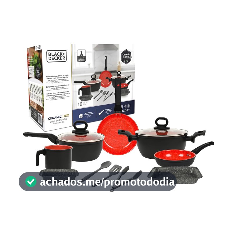 Jogo de Panelas BLACK DECKER 10 Peças Ceramic Line - Red Stone
