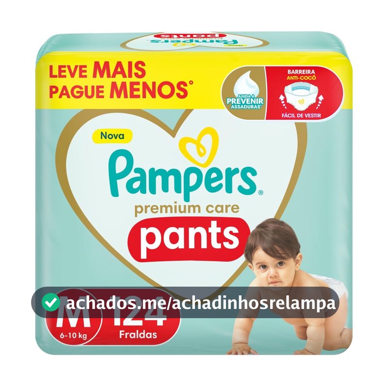 Fralda Pampers Premium Care Pants Tamanho M, Fácil de Vestir, 124 Unidades