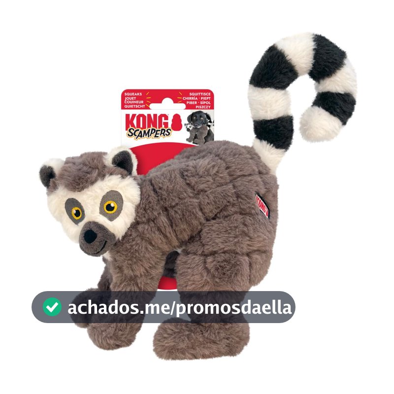 KONG Brinquedo de pelúcia para cães Scampers Wildlife com Squeaker de tom baixo (Lemur)