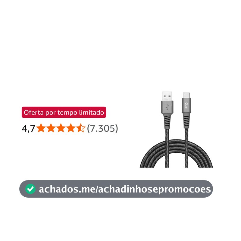 Cabo USB-C I2GO 2m 2,4A Nylon Trançado Chumbo - I2GO PRO