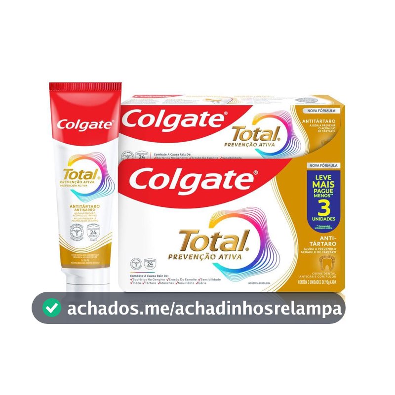 Colgate Total Antitártaro Creme Dental com Flúor, 3x90g