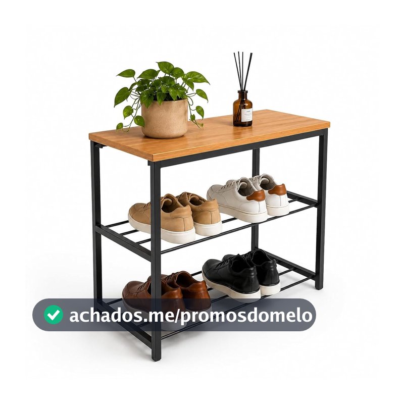 Oferta por tempo limitado: Sapateira Banco Industrial Para Hall/Closet/Quarto 2 Prateleiras em Chapa de Aço - LH Móveis (Cedro)