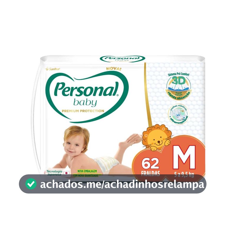 Personal Fralda Baby Premium Protection M, 62 Unidades
