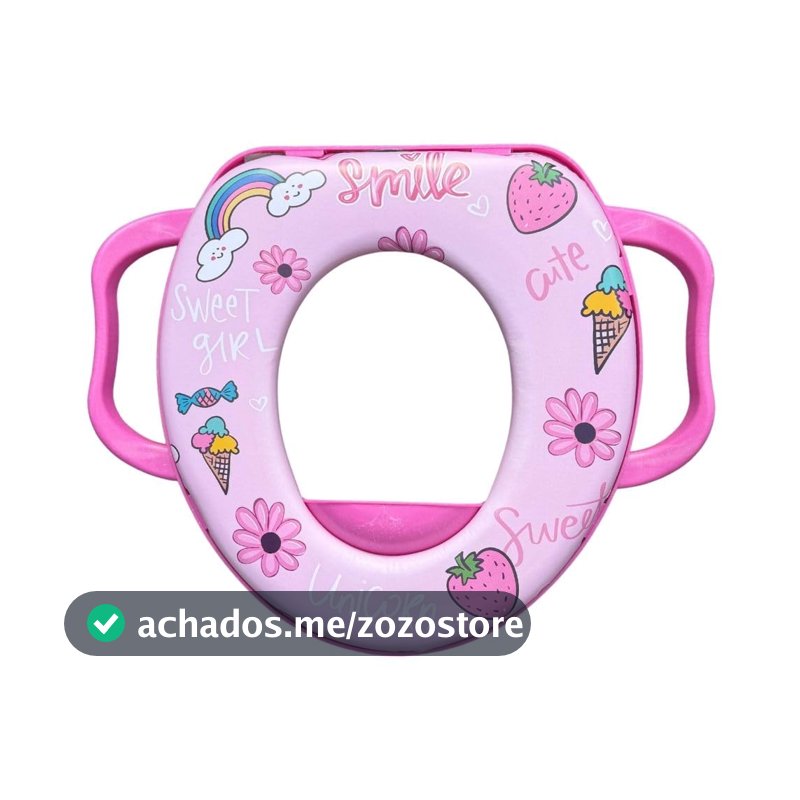 Assento Sanitário Infantil Redutor Sanitário Infantil Com Alça de Segurança Estampado Almofadado (Estampa Menina)