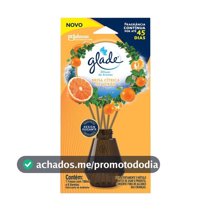 Glade Difusor de Ambiente Base Cítrica de Verão, Frasco 100ml e 6 Varetas