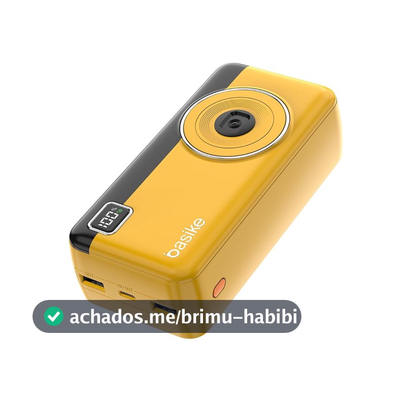 Power Bank 30000mAh, Basike Carregador Portátil com Cabo(Amarelo)