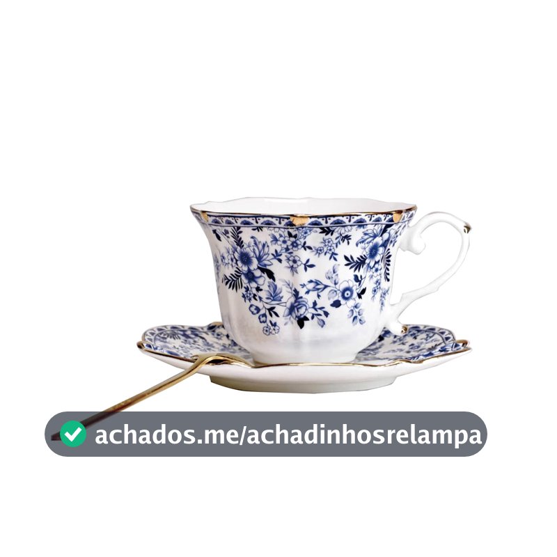 POWDONUNT Conjunto de Xícara e Pires de Chá de Porcelana Floral Vintage com Colher, Borda Dourada, 180 ml – Conjunto de 1, Azul – Xícaras para Chá, Espresso e Café (1, Flor da China)