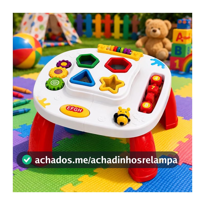 Mesinha Didática Infantil com Atividades – Brinquedo Educativo Sensorial com Formas de Encaixe, Engrenagens e Som – Coordenação Motora 12 Meses+