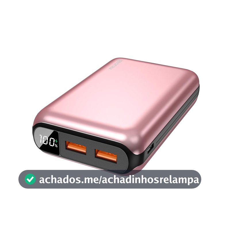Geonav Power Bank, Carregador Portátil Universal 20.000mAh, USB-A (até 18W) + USB-C (até 20W), Compacto, Carregamento Rápido, Pass Through, Led Indicador de Bateria, PB20K20WRG, Rosa