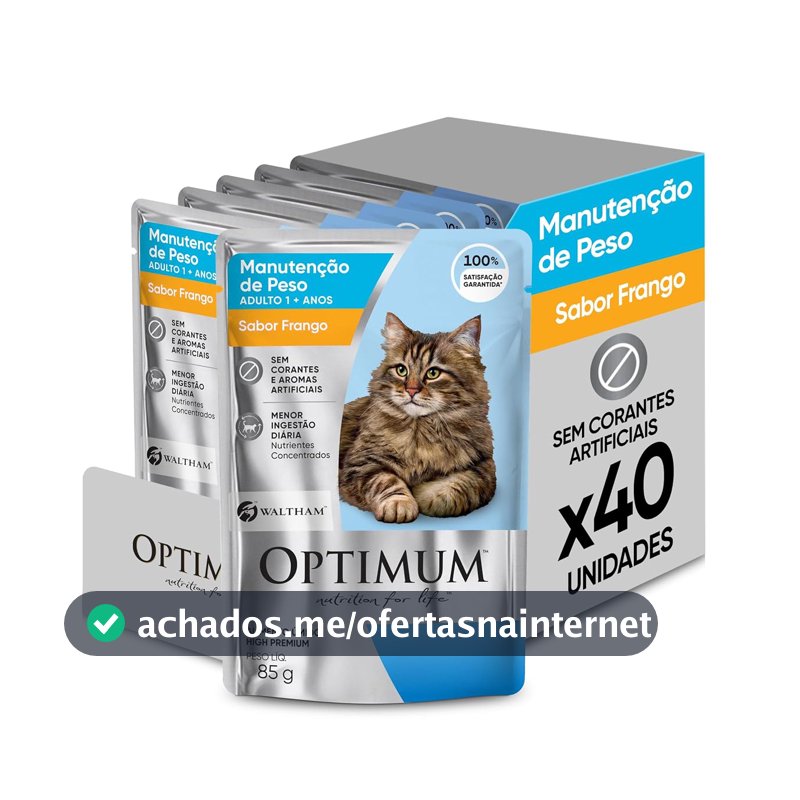 Pack Ração Úmida Optimum Sachê para Gatos Adultos Manutenção de Peso Frango 85 g - 40 unidadaes