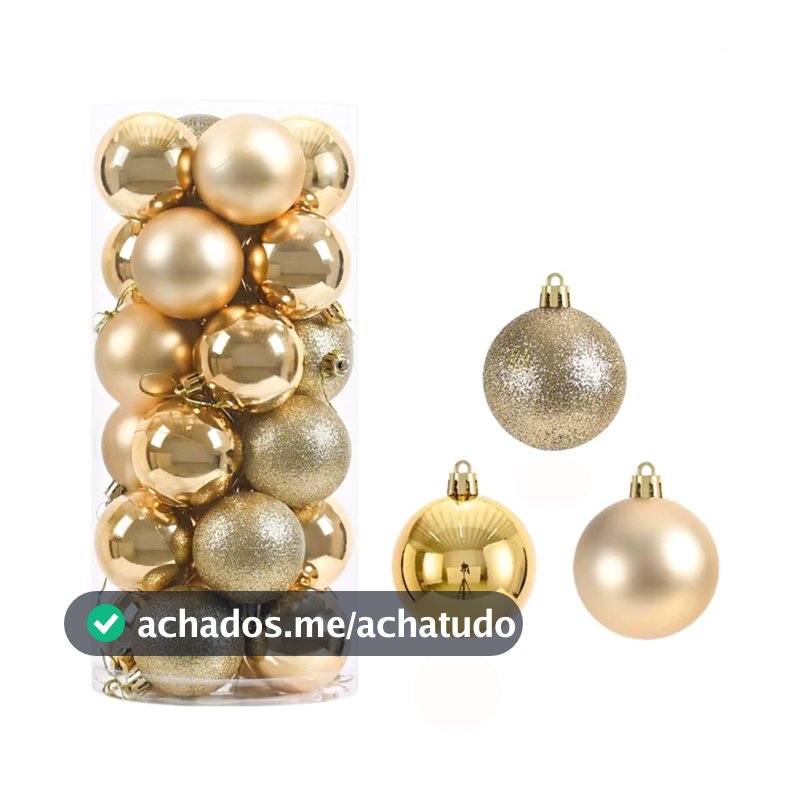 Kit 18 Bolas de Natal Douradas Lisas Foscas Glitter 6cm