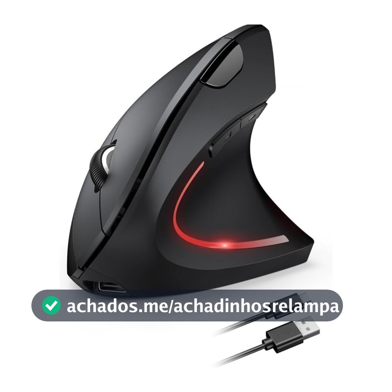 Mouse Vertical Ergonômico, Sem Fio, 1600 DPI, Mouse Ortopédico Bluetooth 2.4G, 6 Botões, Posição da Mão Correta, Evita Inflamações no Pulso e Tendões, Trabalho, Jogos e Estudos, Recarregável USB