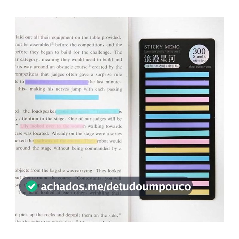 Marcador de linhas com 300 notas Design Estrelas Românticas- Cartela Única - 15 Cores Variadas - Tamanho 50x4mm (Área Adesiva 25mm)