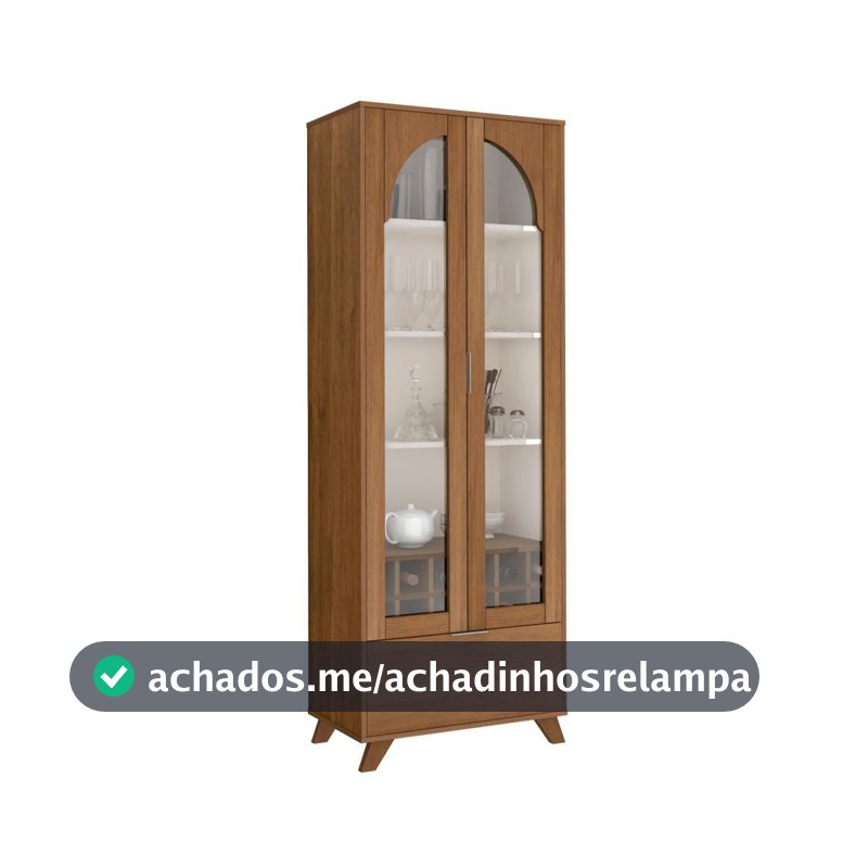 Artely Cristaleira Murano com 2 Portas de Vidro e Adega, Cinamomo/Off White