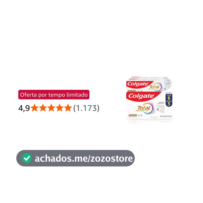 Colgate Total Original Mint Creme Dental Prevenção Ativa com Flúor, 6x90g