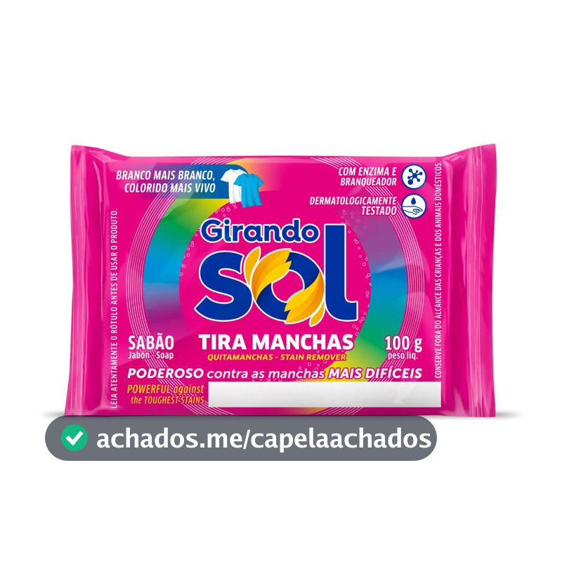 Sabão Tira-Manchas em Barra Girando Sol, Rosa, 100g