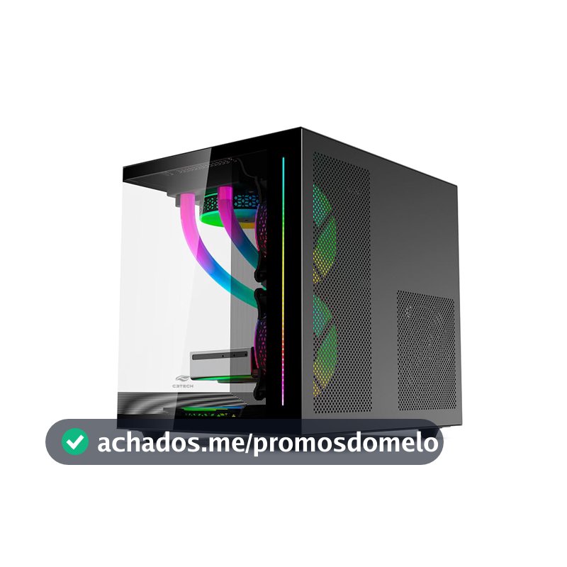 Gabinete AQUARIUS Gaming C3Tech MT-G810BKV2, Preto, frontal e lateral de vidro temperado USB-c, USB 3.0, Conector P2 para Audio e Microfone Comporta até 7 coolers Fan Filtro anti poeira