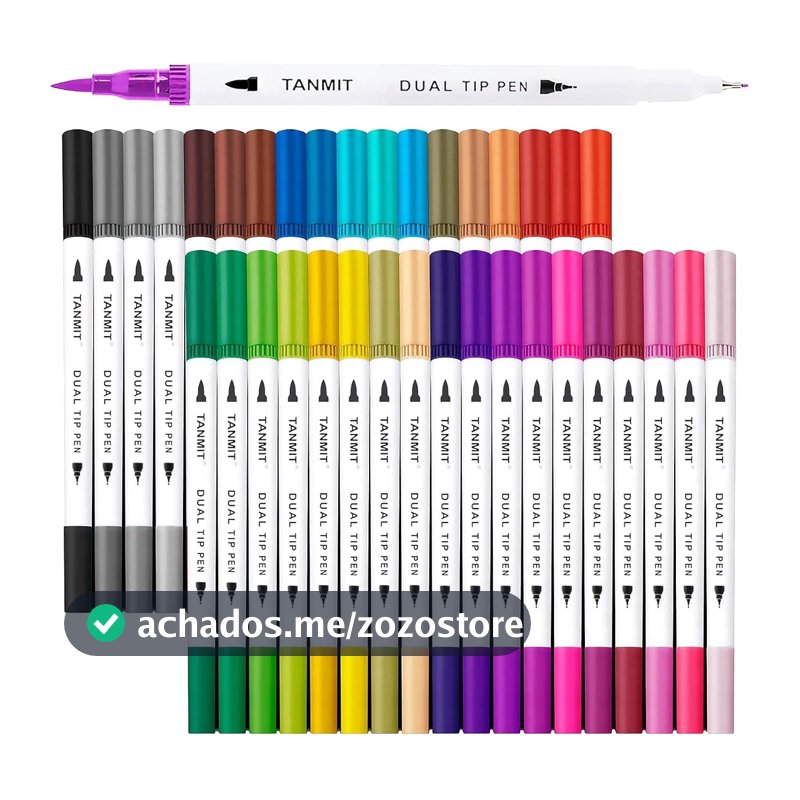 Kit 36 Canetas Brush Pen e Ponta Fina Dual – Canetinhas Coloridas para Desenho, Caligrafia, Arte e Lettering – Marcadores Colorir Canetinha para Colorir e Detalhes - AMAZING ® (Moderno, Pacote, 36)
