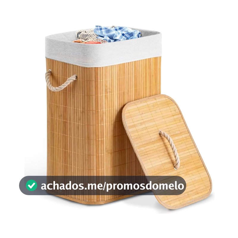 Cesto de Bambu 60L Com Tampa Alça E Forro Removível Elegância e Praticidade