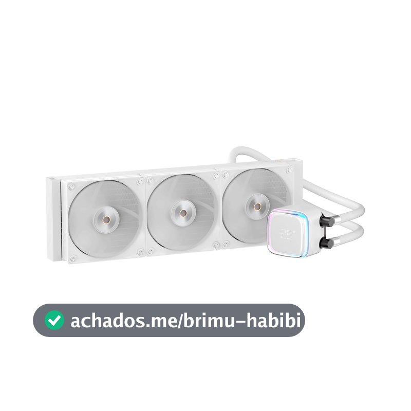 Water Cooler Ocypus Iota L36 BK Branco RGB com Display de Temperatura TDP 300W AMD AM5 Intel LGA1851 Bomba com Rolamento de Cerâmica 3100 RPM Fans com 77CFM 4.65mmH2O Iota-L36-WH3ANWNN00X-GL