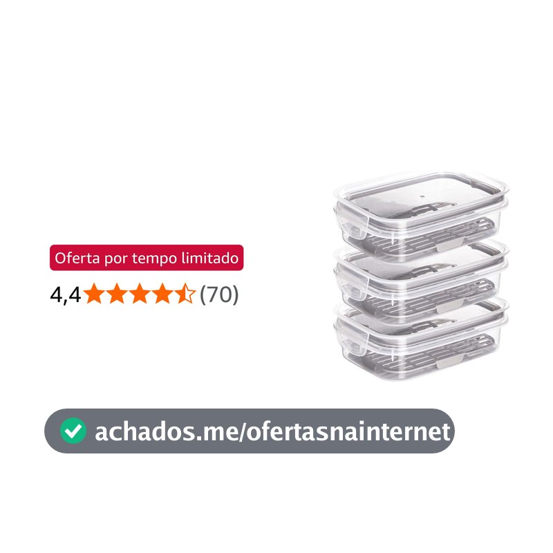 Kit 3 Porta Frios Queijo Presunto Hermético Empilhavel com Dreno e Trava 500 Ml