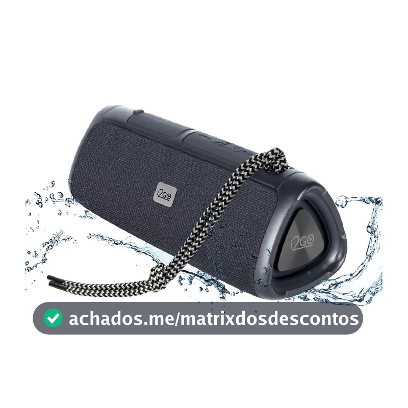 I2GO, Caixa De Som Bluetooth 3 Angle Sound. 12W RMS, Resistente à Água, Preto