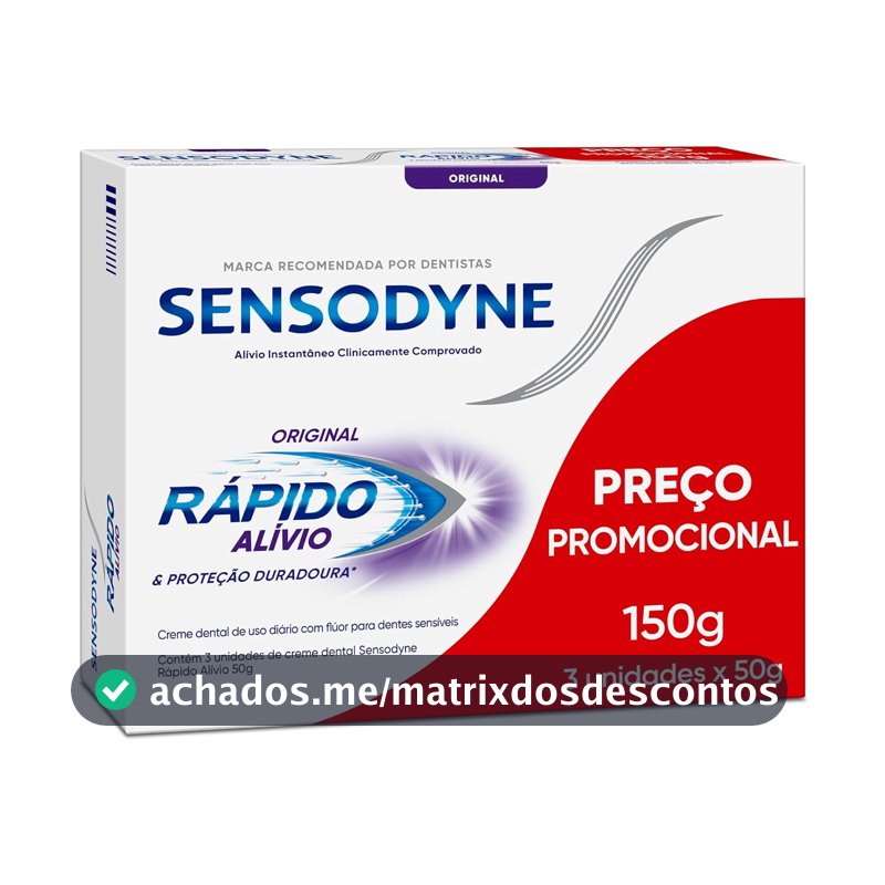 Sensodyne Creme Dental, Sensibilidade e Rápido Alívio e Proteção Duradoura Leve 3 e Pague 2, Alívio Instantâneo, 50g cada