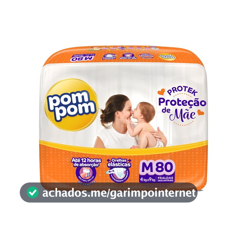 Fralda Pom Pom Protek Proteção de Mãe Hiper M 80 Unidades