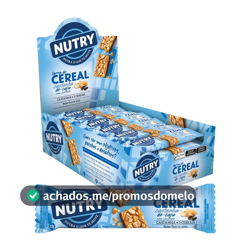 Barra de Cereais Nutry Castanha-de-Caju com Chocolate, com 24 Unidades