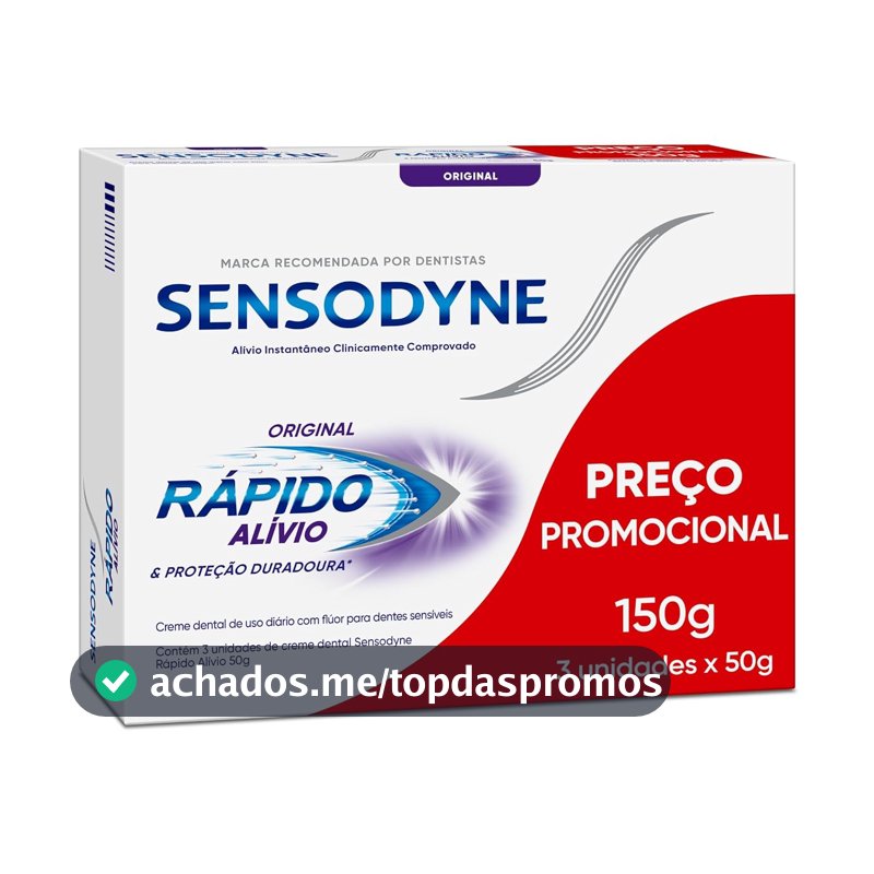 Sensodyne Creme Dental, Sensibilidade e Rápido Alívio e Proteção Duradoura Leve 3 e Pague 2, Alívio Instantâneo, 50g cada