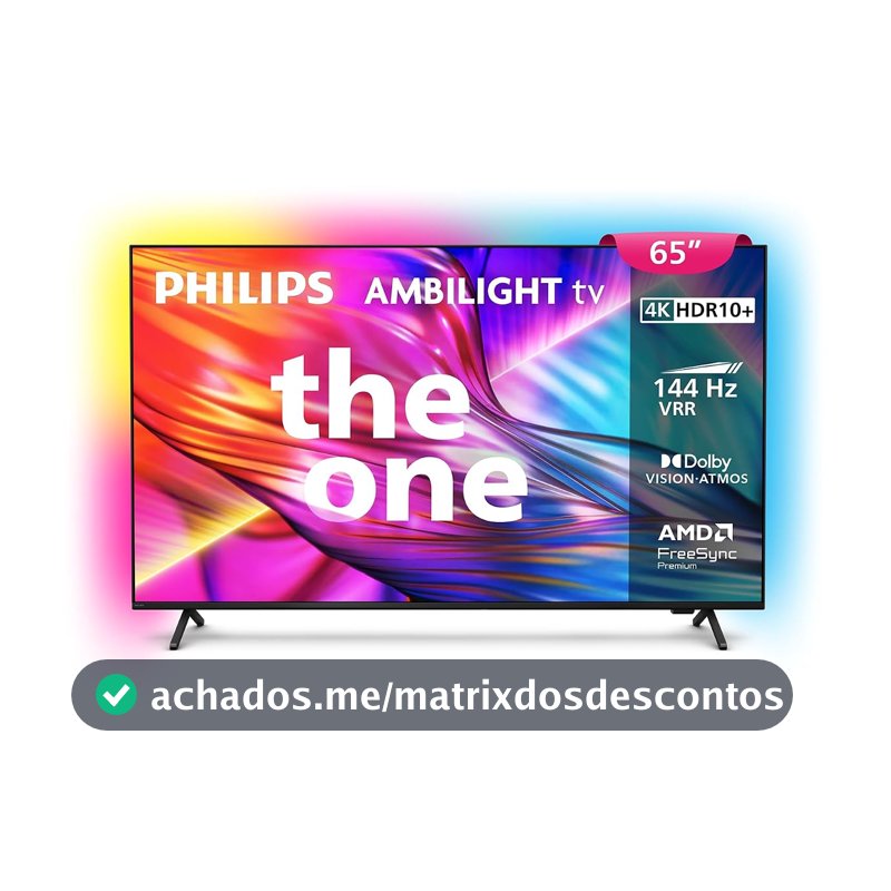 PHILIPS, Smart TV, Ambilight THE ONE 65" 4K 144 Hz, Titan OS, 65PUG8929/78, P5, DTS Play-Fi, Freesync, Dolby Vision e Atmos, 40 WRMS