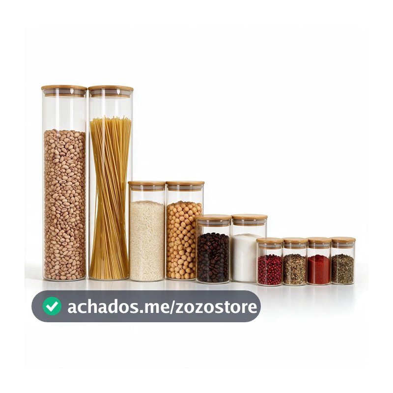 Oikos - Kit 10 Potes de Vidro Herméticos Redondos com Tampa de Bambu