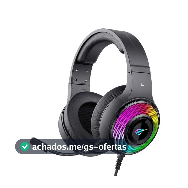 Havit Headphone Fone de Ouvido H2042d Black, Gamer, com Microfone, Iluminação RGB, Falante 50mm, Plug 3,5 mm, Preto