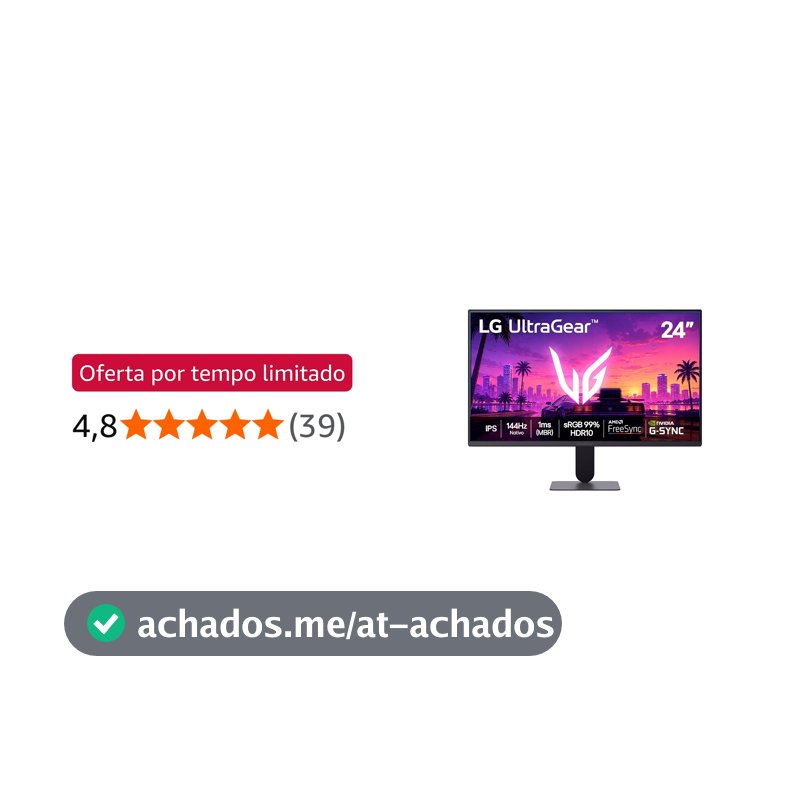LG UltraGear Monitor Gamer 24" IPS 144Hz nativo, 1ms (MBR), Full HD (1920x1080), HDR10, NVIDIA G-SYNC, AMD FreeSync sRGB, Preto - 24G411B