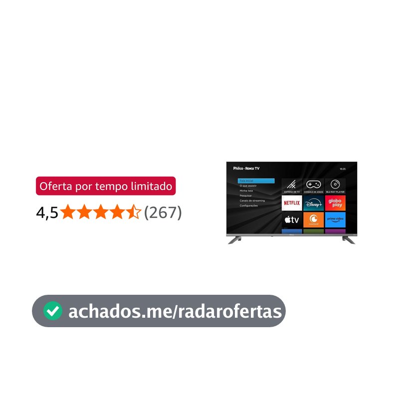 Smart TV 43" Philco Roku TV HDR10 Dolby Áudio