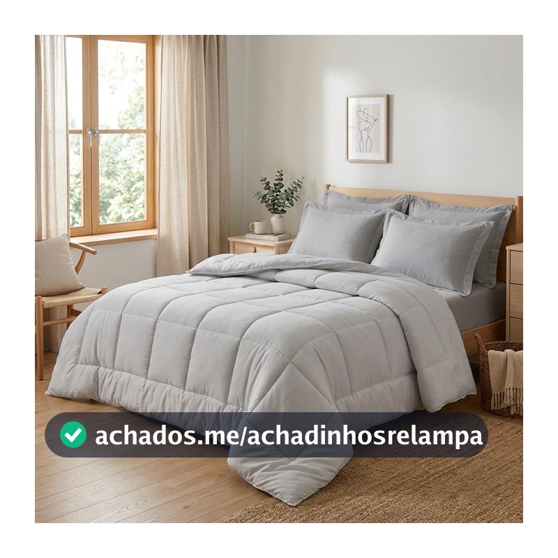 Edredom Kit Roupa de Cama 6 Peças Dupla Face Lençol e Fronha Completo Com Elástico Casal Queen (Cinza)