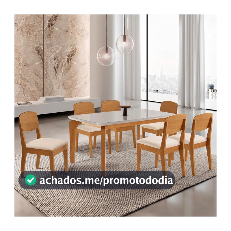 Conjunto Sala de Jantar Mesa Dublin Tampo MDF 180cm Canto Copo com Vidro e 6 Cadeira Cleo Yescasa Marrom/Veludo Creme/Marromle/Off White/Serig Veludo Creme/Naturalle/Off White/Serig OFF