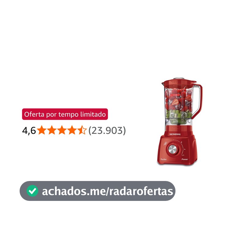 MONDIAL Liquidificador Turbo Power 550W, 110V, Vermelho, 1,6L - L-99 FR