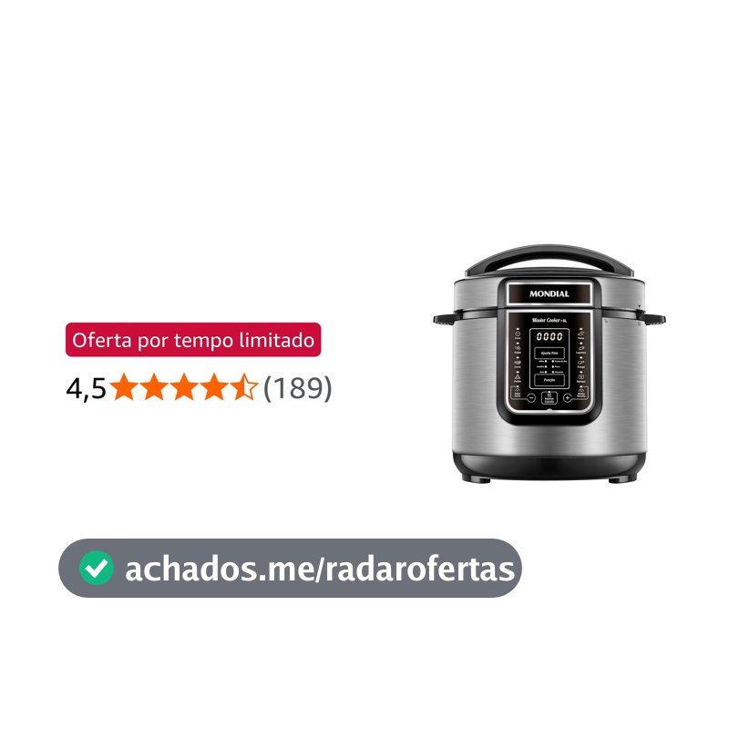 MONDIAL Panela de Pressão Elétrica Digital 6L, Preto/Inox, 1000W, 220V - PE-60-6L-I