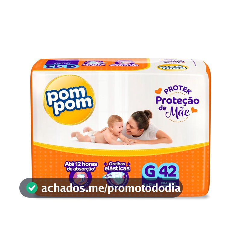 Fralda Pom Pom Protek Proteção de Mãe Mega G 42 Unidades