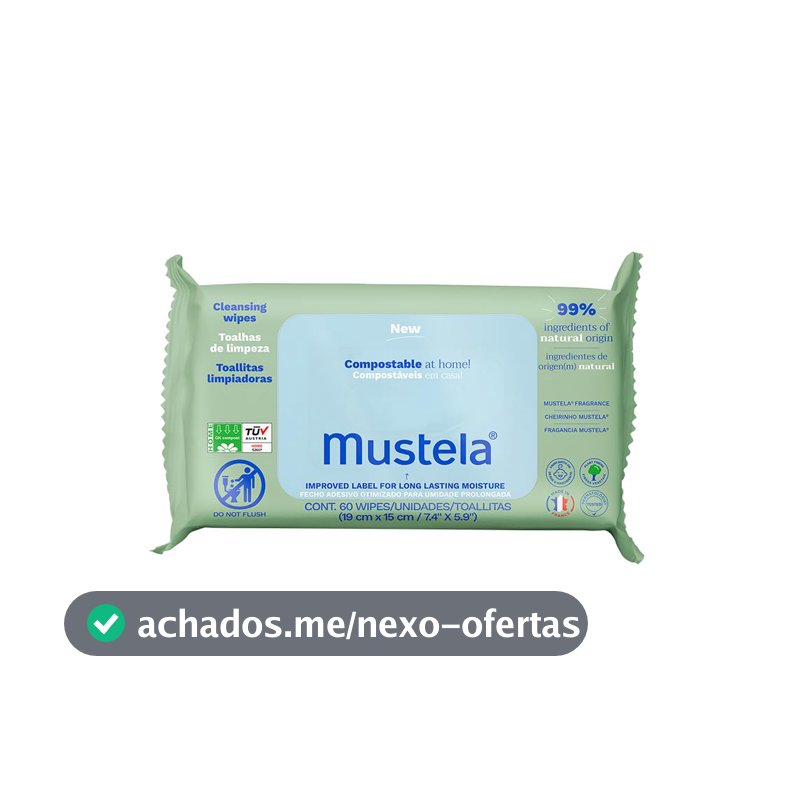 Mustela Toalhas Compostáveis Com Perfume 60 Unidades - Lenços Umedecidos Perfumados E Suaves Para Higiene Do Rosto Ao Bumbum – Com 99% De Ingredientes Naturais – Bebê E Criança
