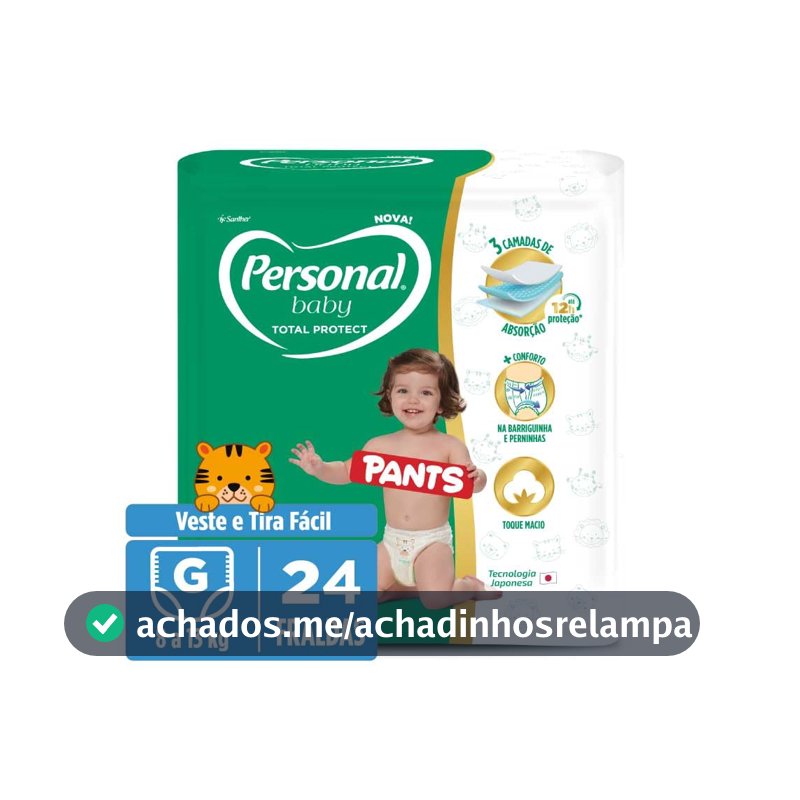 Personal Fralda Baby Total Protect Pants Grande, 24 Unidades