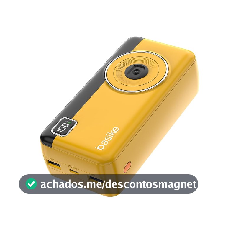 Power Bank 30000mAh, Basike Carregador Portátil com Cabo(Amarelo)
