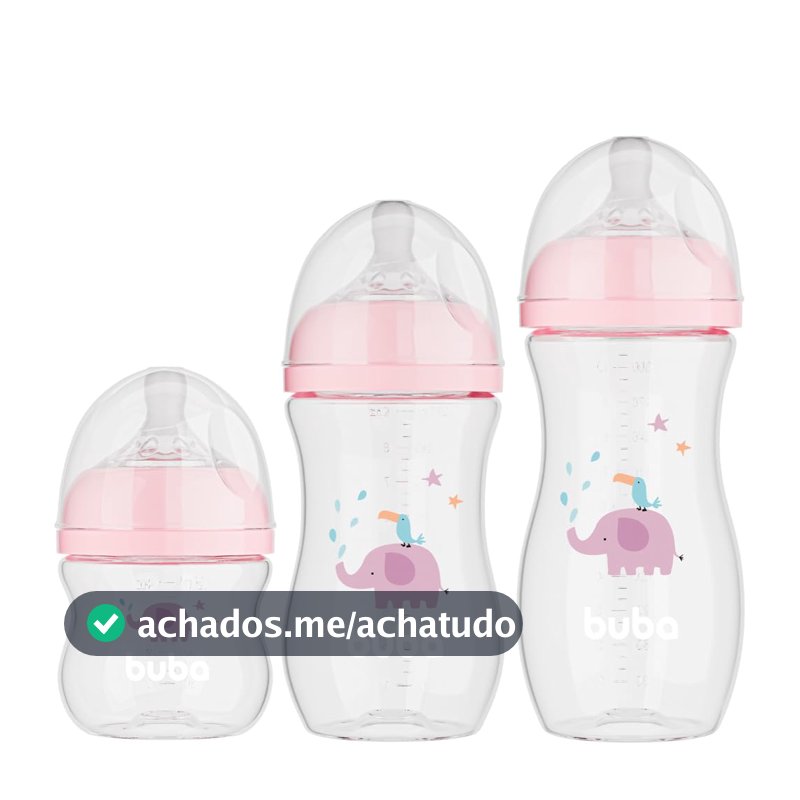 Buba, Kit 3 Mamadeiras Easy Flow Elefante Rosa 120/270/330ml