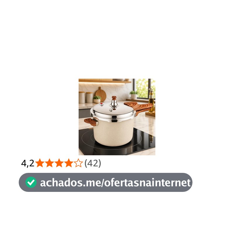 Panela de Pressão 4,2L com Revestimento Cerâmico Antiaderente, Fundo de Indução, Tampa em Aço Inox, Cabo Amadeirado e Sistema de Segurança