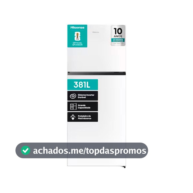 Hisense Geladeira Duplex RT375N3EWA1 381 Litros 70x63,5x172 cm Classificação Energética A Branca Inverter Total No Frost 2 Portas Frost Free
