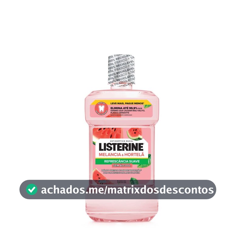 Enxaguante Bucal de Melancia e Hortelã Listerine, Antibacteriano, 1L