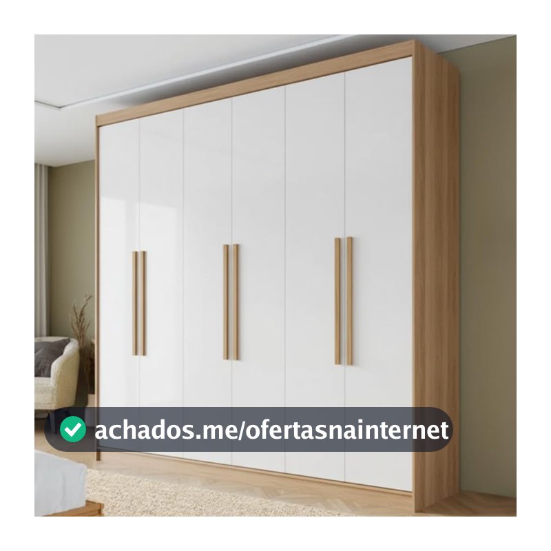 Guarda Roupa Casal 6 Portas 2 Gavetas Lyon Yescasa Cinamomo/Off White